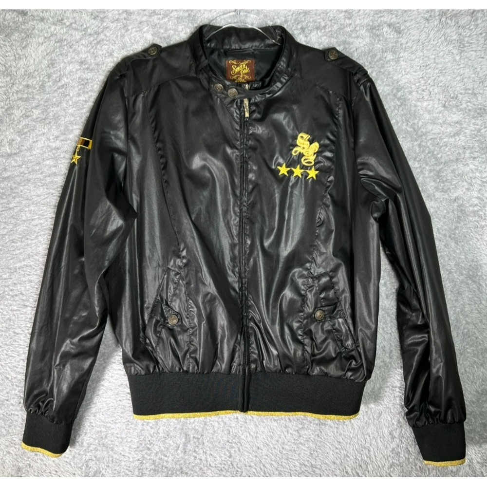 South Pole Black Moto Bomber Jacket Military Patches Epaulets Streetwear